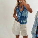 Gracelynn Striped Knit Halter Top - Ocean