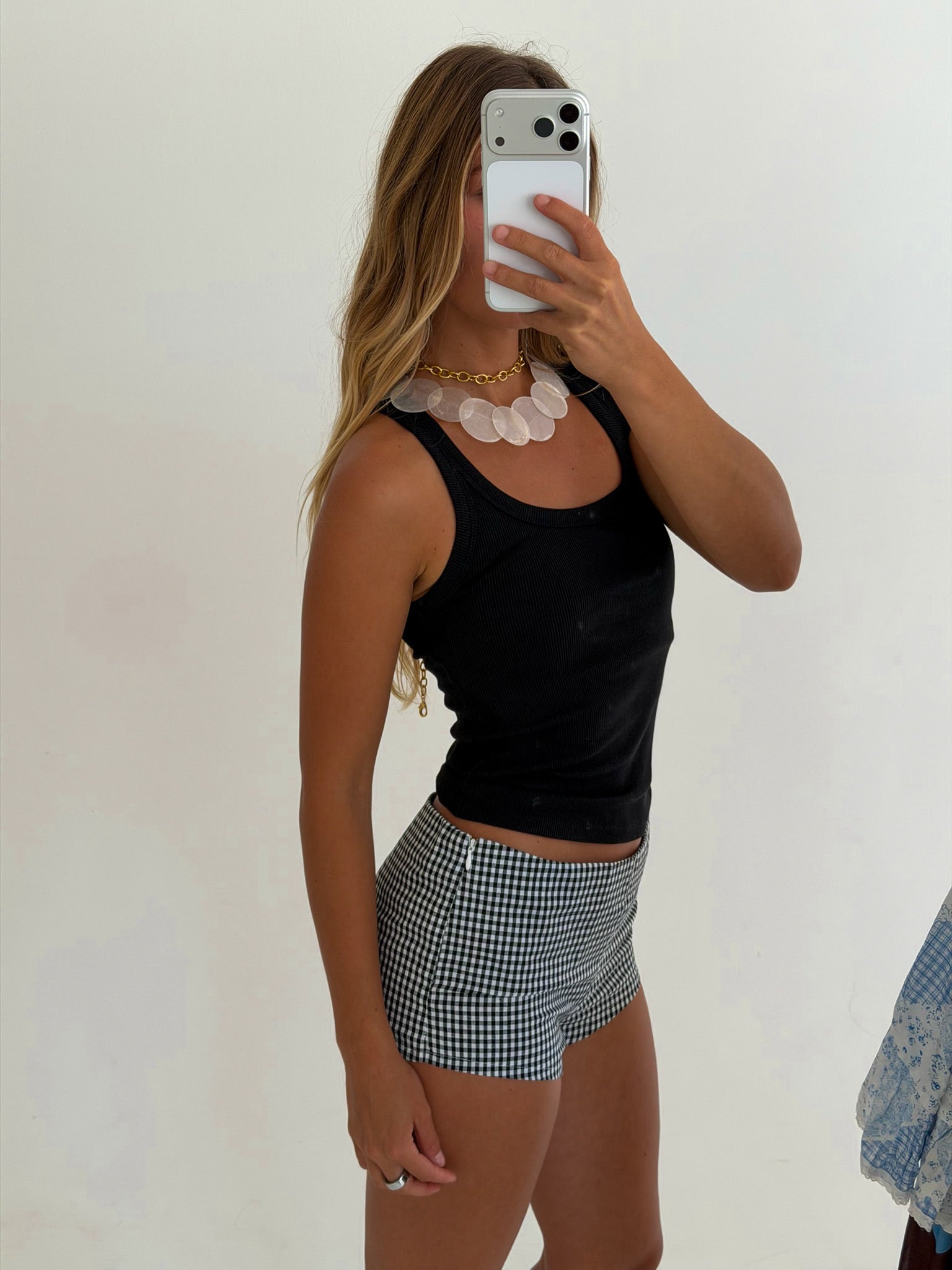 Sabrina Gingham Low Waist Shorts - Black/White