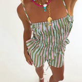 Saylor Striped Spaghetti Strap Top - Green/Pink