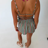 Saylor Striped Spaghetti Strap Top - Green/Pink