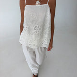 Layla Embroidery Top and Pants Set- Off White