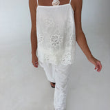 Layla Embroidery Top and Pants Set- Off White