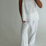 Layla Embroidery Top and Pants Set- Off White