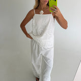 Layla Embroidery Top and Pants Set- Off White