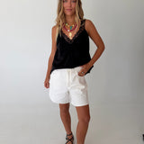 Hailie Drawstring Denim Shorts - White