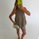 Brandi Polka Dot Halter Top and Shorts Set- Lt. Brown