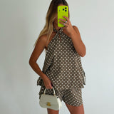 Brandi Polka Dot Halter Top and Shorts Set- Lt. Brown