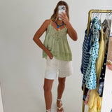 Madi Embroidered Lace Top - Creamy Matcha