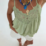 Madi Embroidered Lace Top - Creamy Matcha