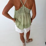Madi Embroidered Lace Top - Creamy Matcha