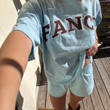 Fancy Oversized Embroidered Tee - Glacier