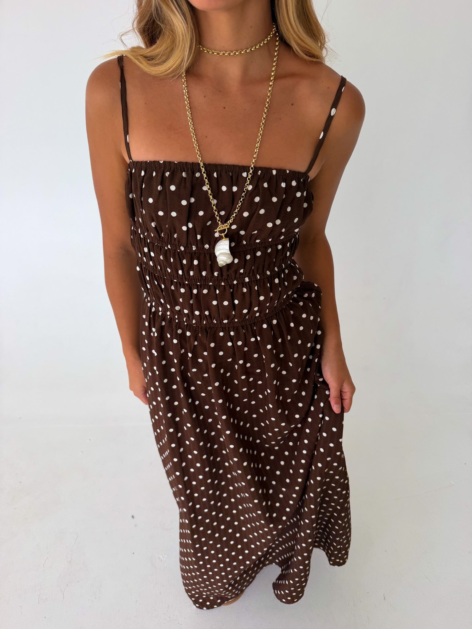 Finley Polka Dot Maxi Dress- Brown/White