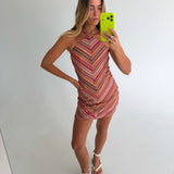 Sarah Striped Halter Mini Dress- Pink Orange Brown Combo