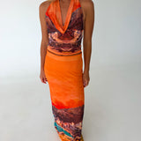 Anna Cowl Neck Mesh Top- Sunset