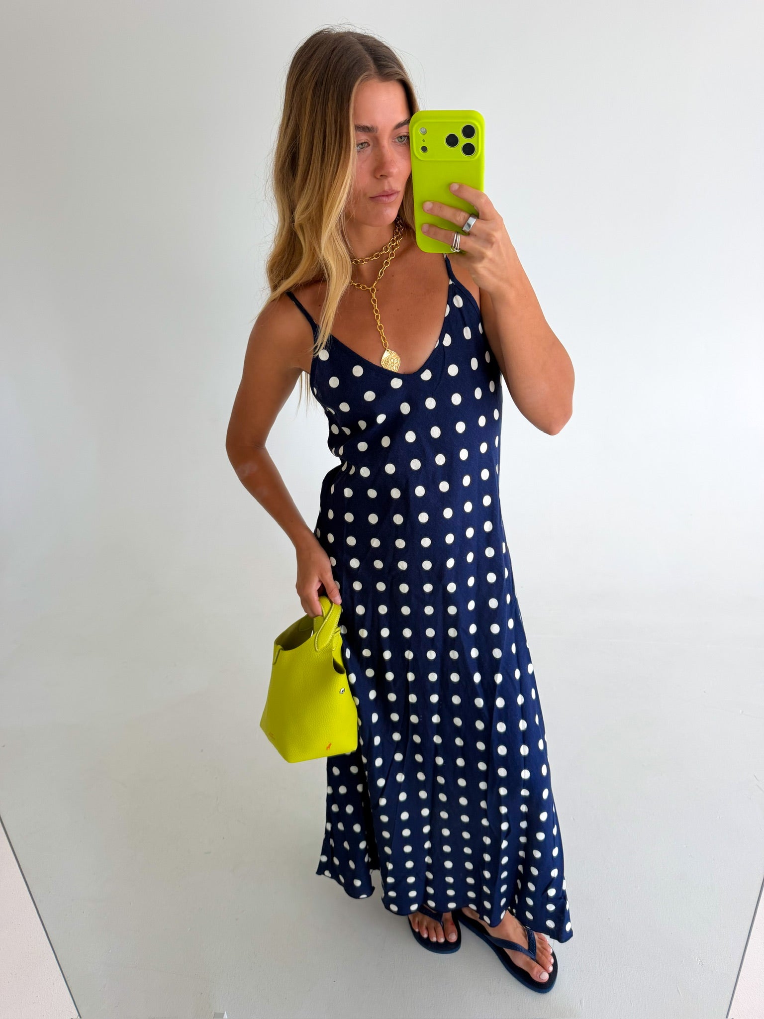 Grace Polka Dot Maxi Dress- Navy Natural