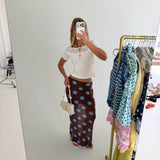 Ken Polka Dot Mesh Maxi Skirt - Brown/Blue