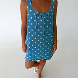 Ashlyn Sleeveless Polka Dot Denim Mini Dress- White Dot