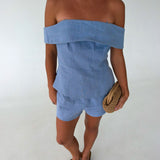 Valorie Linen Shorts Set - Blue