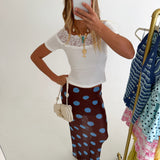 Ken Polka Dot Mesh Maxi Skirt - Brown/Blue