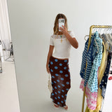 Ken Polka Dot Mesh Maxi Skirt - Brown/Blue