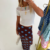 Ken Polka Dot Mesh Maxi Skirt - Brown/Blue