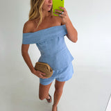 Valorie Linen Shorts Set - Blue