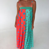 Roselyn Polka Dot Maxi Dress- Coral Mint