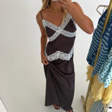 Lexi Lace Trim Midi Dress - Brown