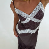 Lexi Lace Trim Midi Dress - Brown