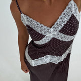 Lexi Lace Trim Midi Dress - Brown