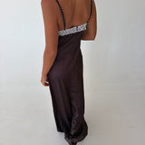 Lexi Lace Trim Midi Dress - Brown