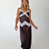 Lexi Lace Trim Midi Dress - Brown