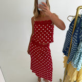 Lenny Polka Dot Lace-trim Maxi Skirt - Red Natural