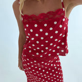 Lenny Polka Dot Lace-trim Maxi Skirt - Red Natural