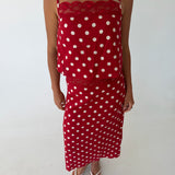 Lenny Polka Dot Lace-trim Maxi Skirt - Red Natural