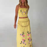 Hannah Embroidered Top and Skirt Set- Yellow Iris