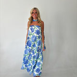 Brandi Strapless Scarf Maxi Dress - Blue