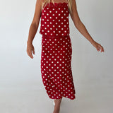 Lenny Polka Dot Lace-trim Maxi Skirt - Red Natural