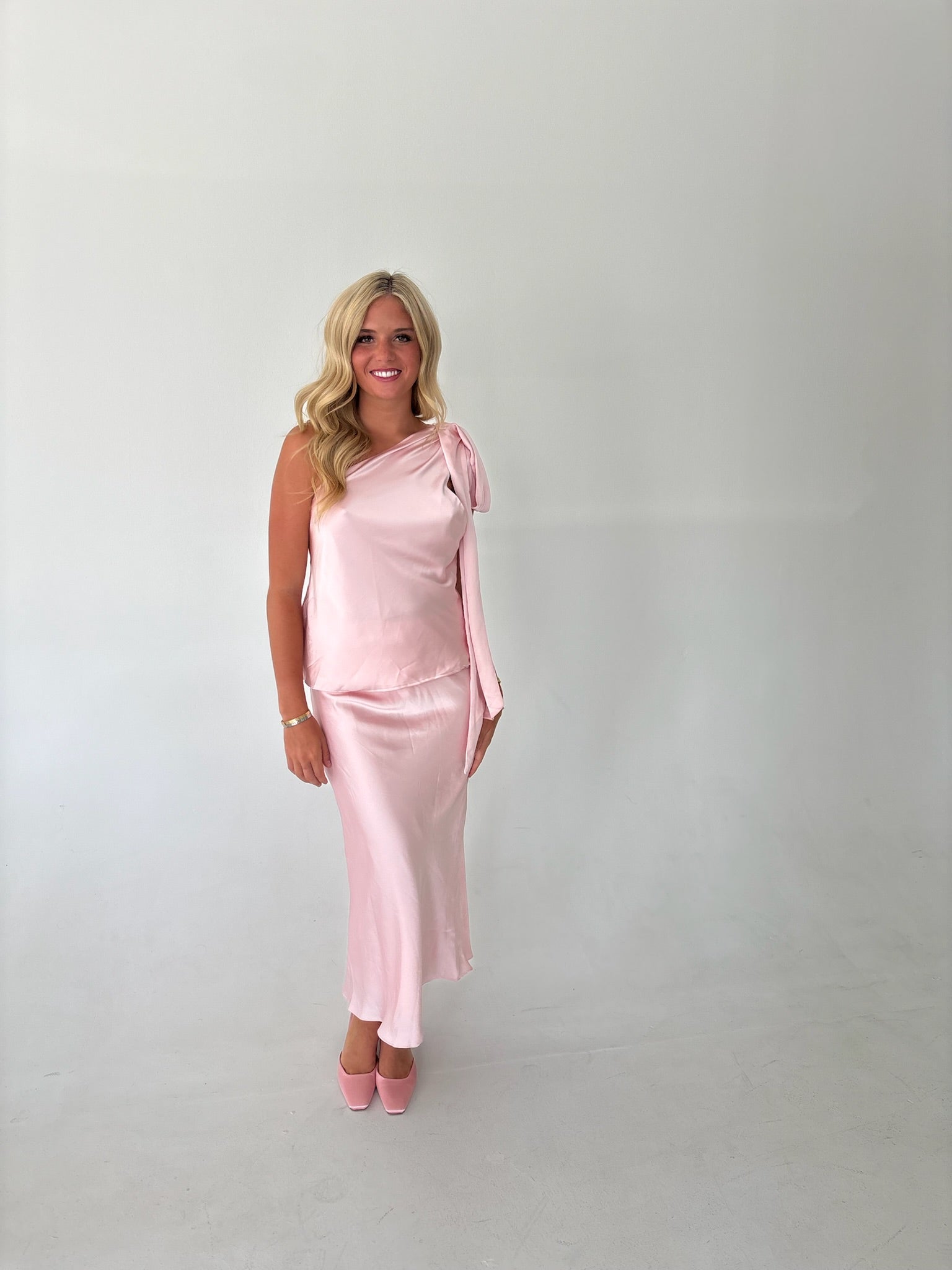 Jaley Satin Skirt Set - Baby Pink