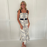 Tanya Floral Jacquard Midi Dress - Navy