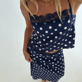 Mallory Lace Trim Top - Navy Natural