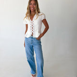 Mindi Lace Trim Puff Sleeves Top - White