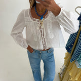 Meg Lace Trim Top - White