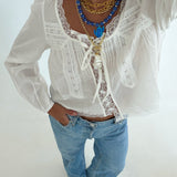 Meg Lace Trim Top - White