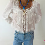 Meg Lace Trim Top - White