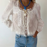 Meg Lace Trim Top - White