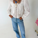 Meg Lace Trim Top - White