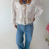 Meg Lace Trim Top - White