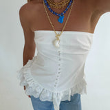 Kelsie Lace Trim Tube Top - White