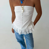 Kelsie Lace Trim Tube Top - White